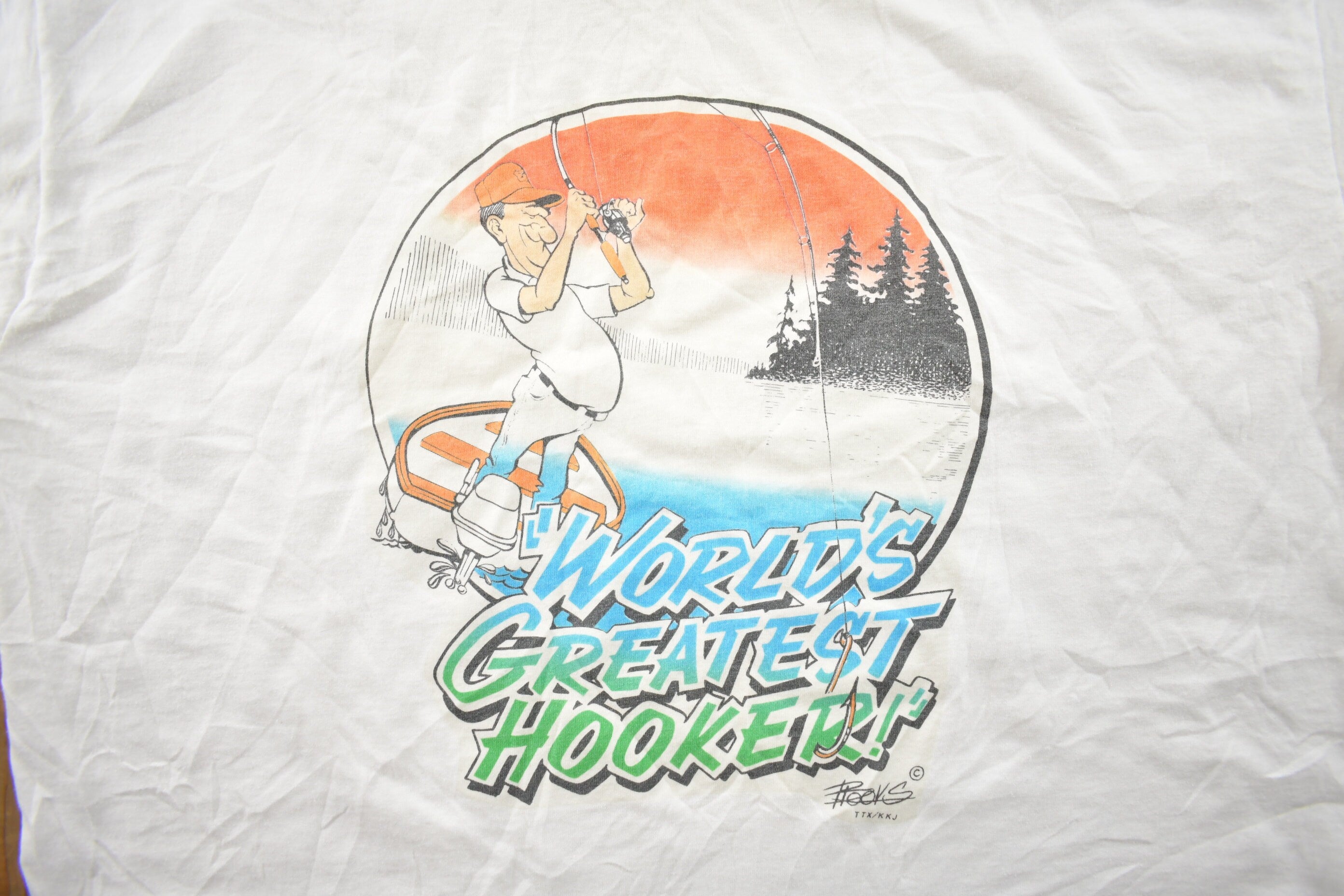 Vintage 1990s Worlds Greatest Hooker Fishing T Shirt