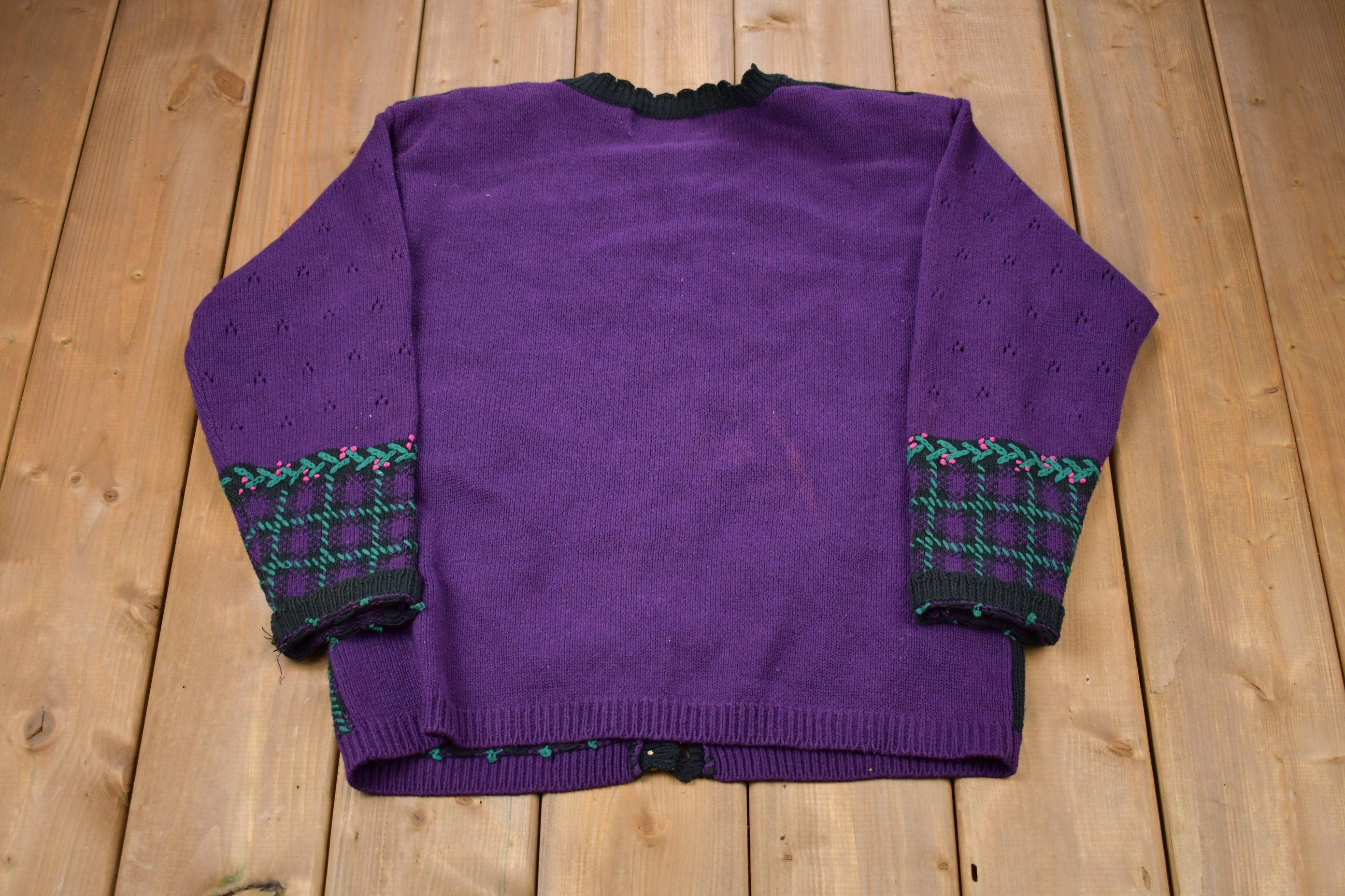Vintage 1990s Jantzen Classic Floral Graphic Knitted Sweater  Vintage 90s Cardigan  Pattern Sweater  Outdoor  Hand Knit  90s Cardigan