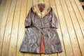 Vintage 1980s Leather Fur Collar Full Length Jacket Women's S