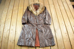 Vintage 1980s Leather Fur Collar Full Length Jacket Women's S