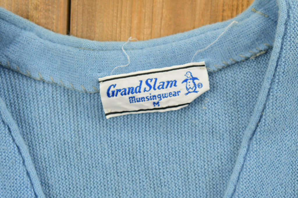 Vintage 1990s Grand Slam Knitted Blue Cardigan Sweater