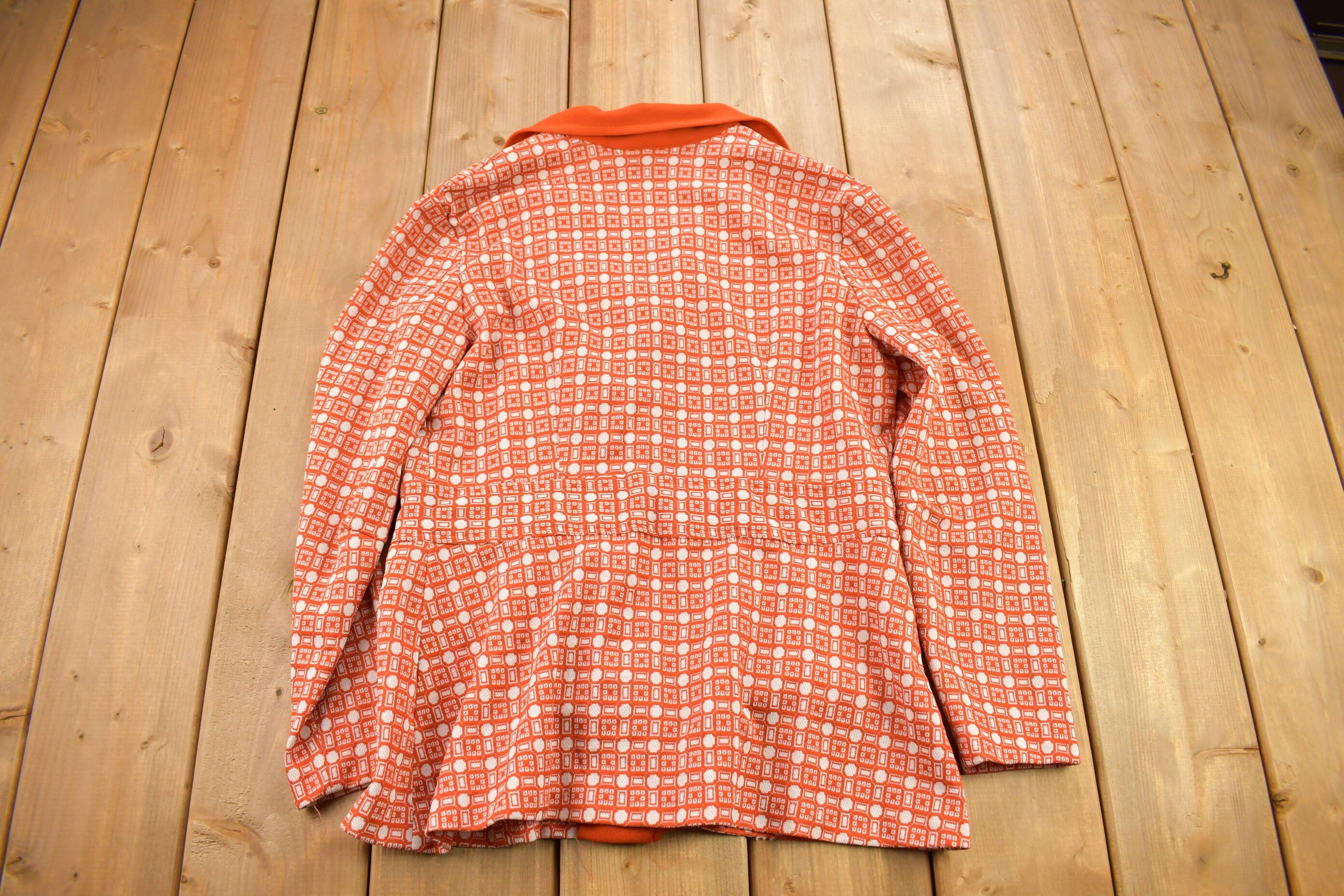 Vintage 1960s Orange Geo Metric Pattern Button Up Overcoat