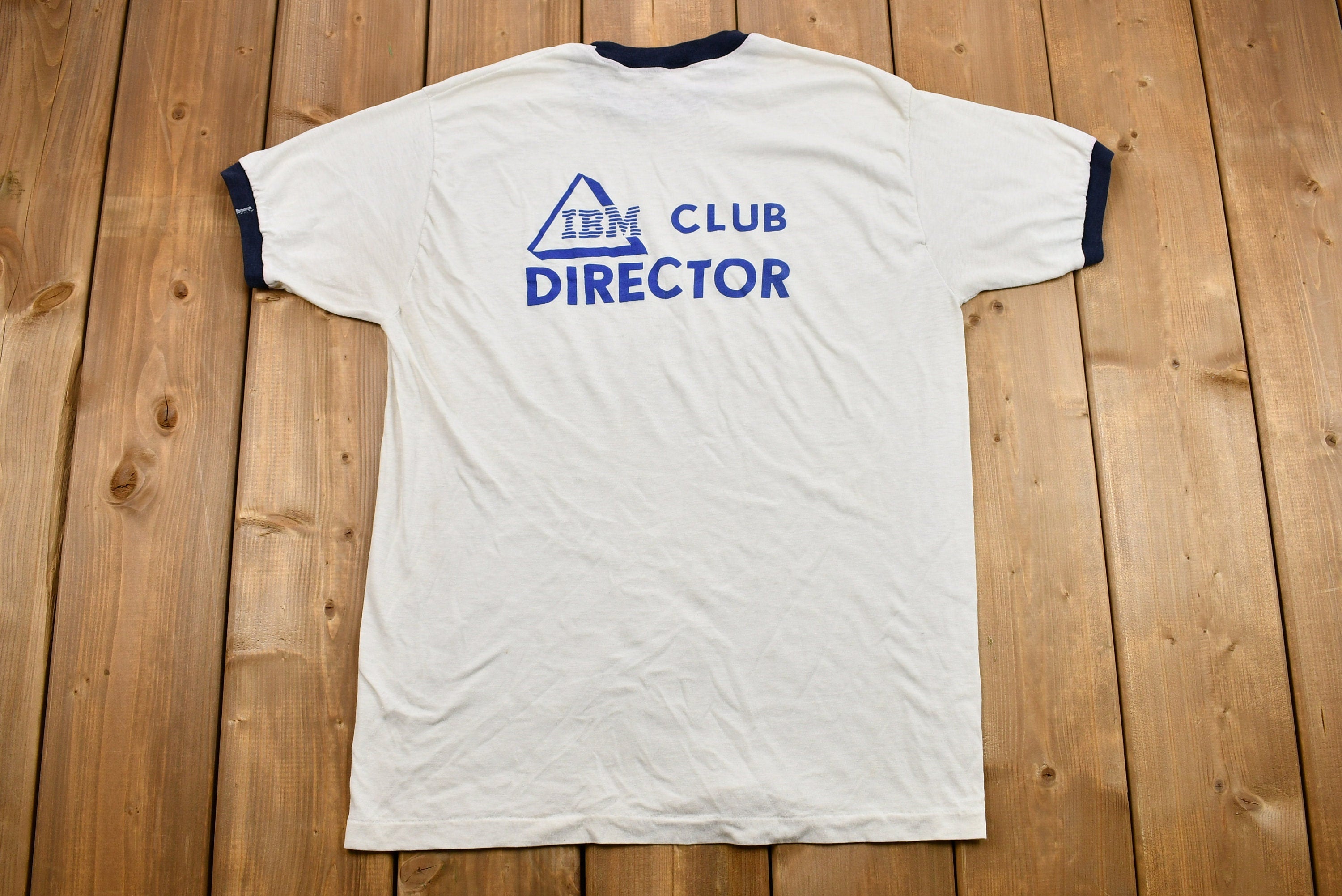 Vintage Early 1980s Naturally Distressed IBM Club Director Family Day Ringer T-Shirt