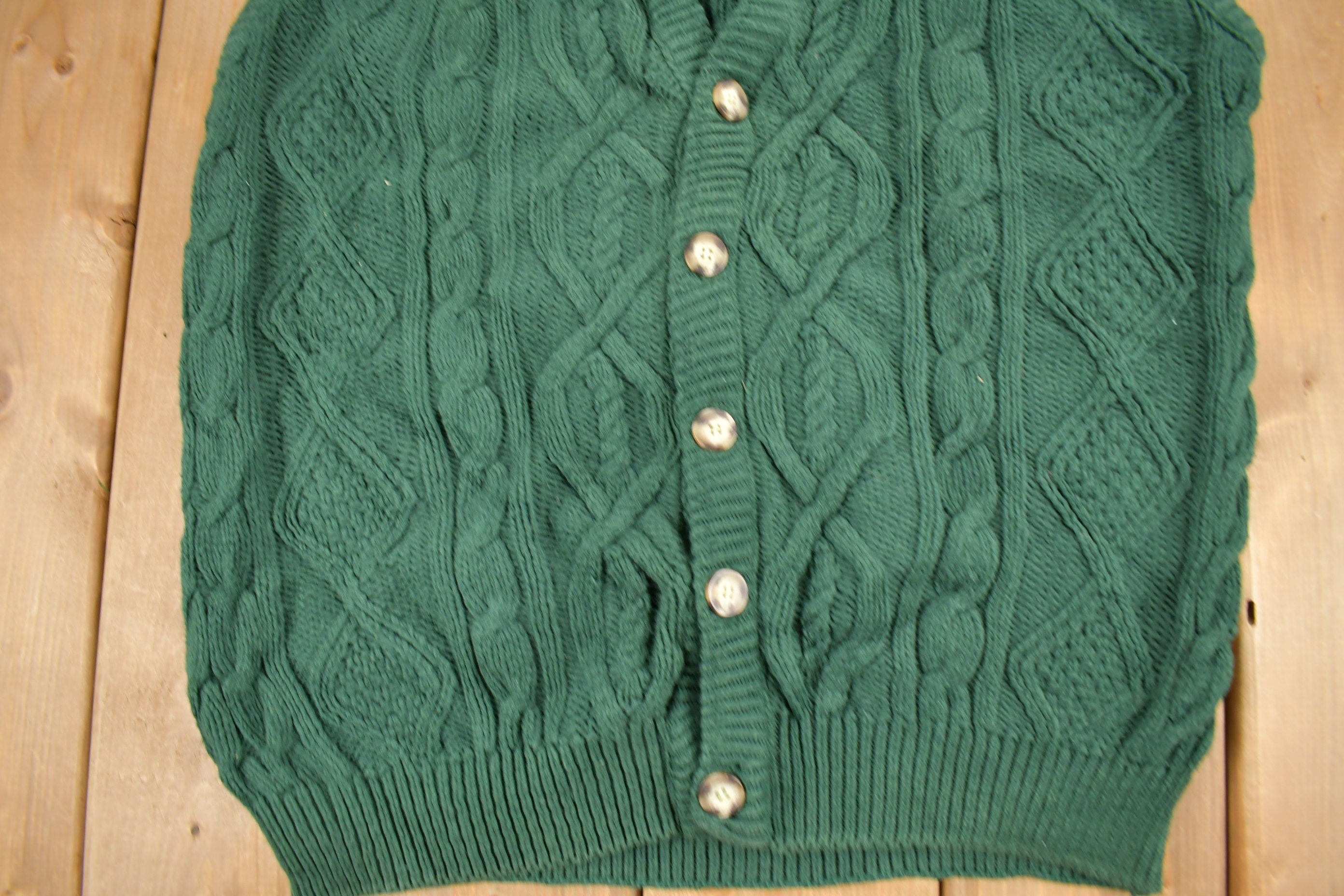 Vintage 1990s Roundtree & Yorke Cable Knit Cardigan Sweater Vest