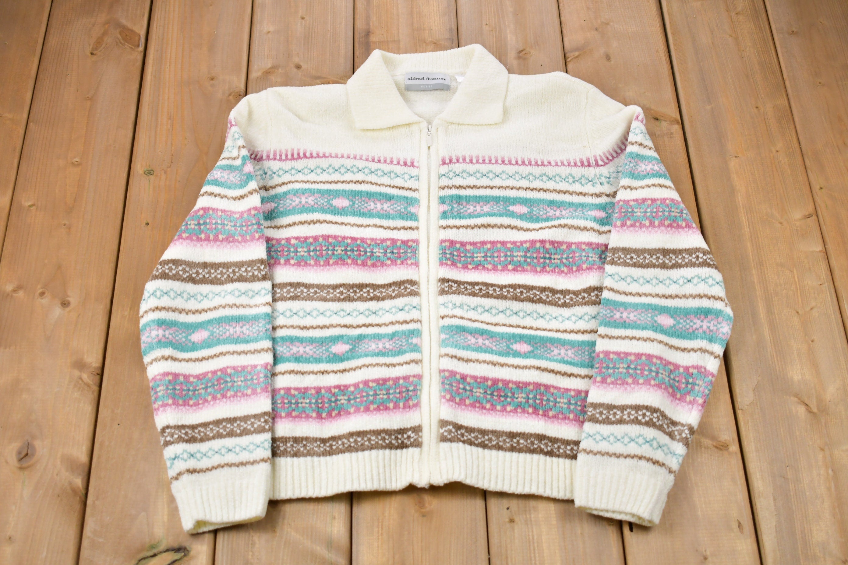 Vintage 1990s Alfred Dunner Zip Up Knitted Sweater