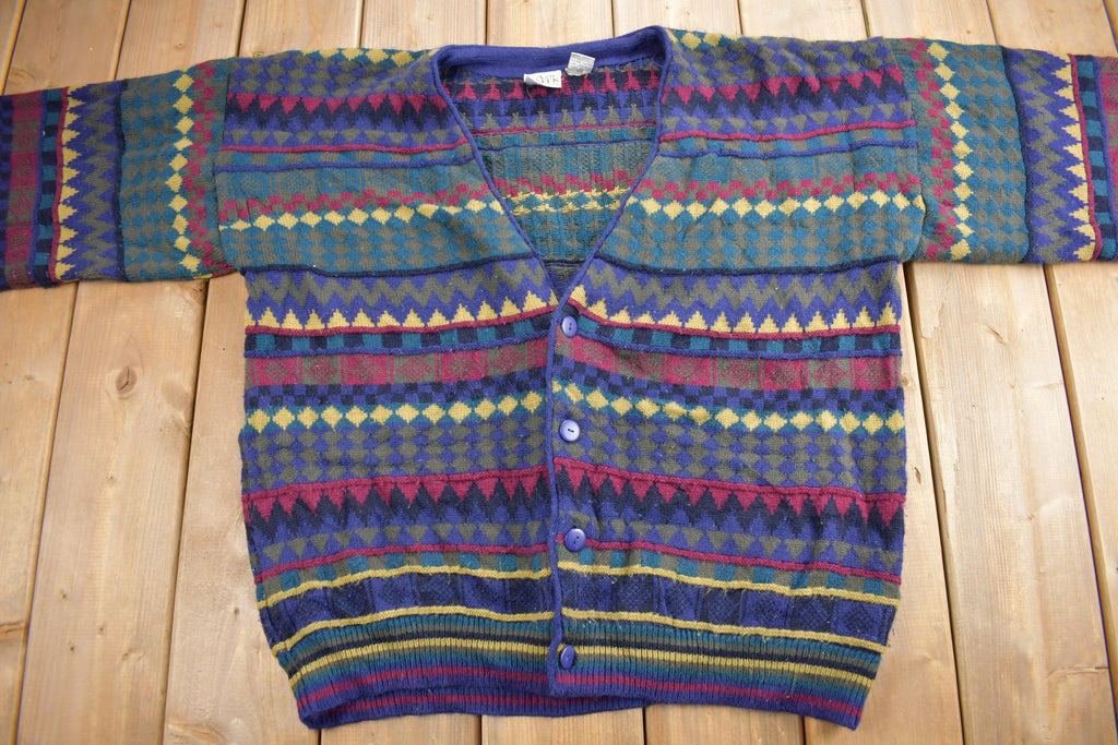 Vintage 1990s Ash Creek Coloured Knit Cardigan Sweater