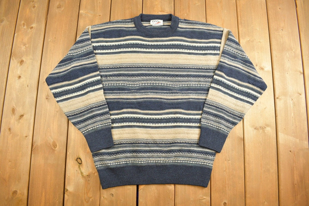 Vintage 1990s INXS Knitted Sweater  Vintage 90s Crewneck  Pattern Sweater  Made In Canada  All Over Print  Pullover