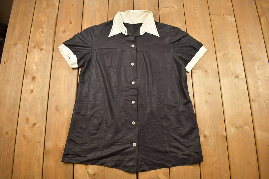 Vintage 1970s Blank Black and White Bowling Button Up Shirt  1990s Button Up  Vintage Flannel  Basic Button Up