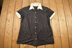 Vintage 1970s Blank Black and White Bowling Button Up Shirt  1990s Button Up  Vintage Flannel  Basic Button Up