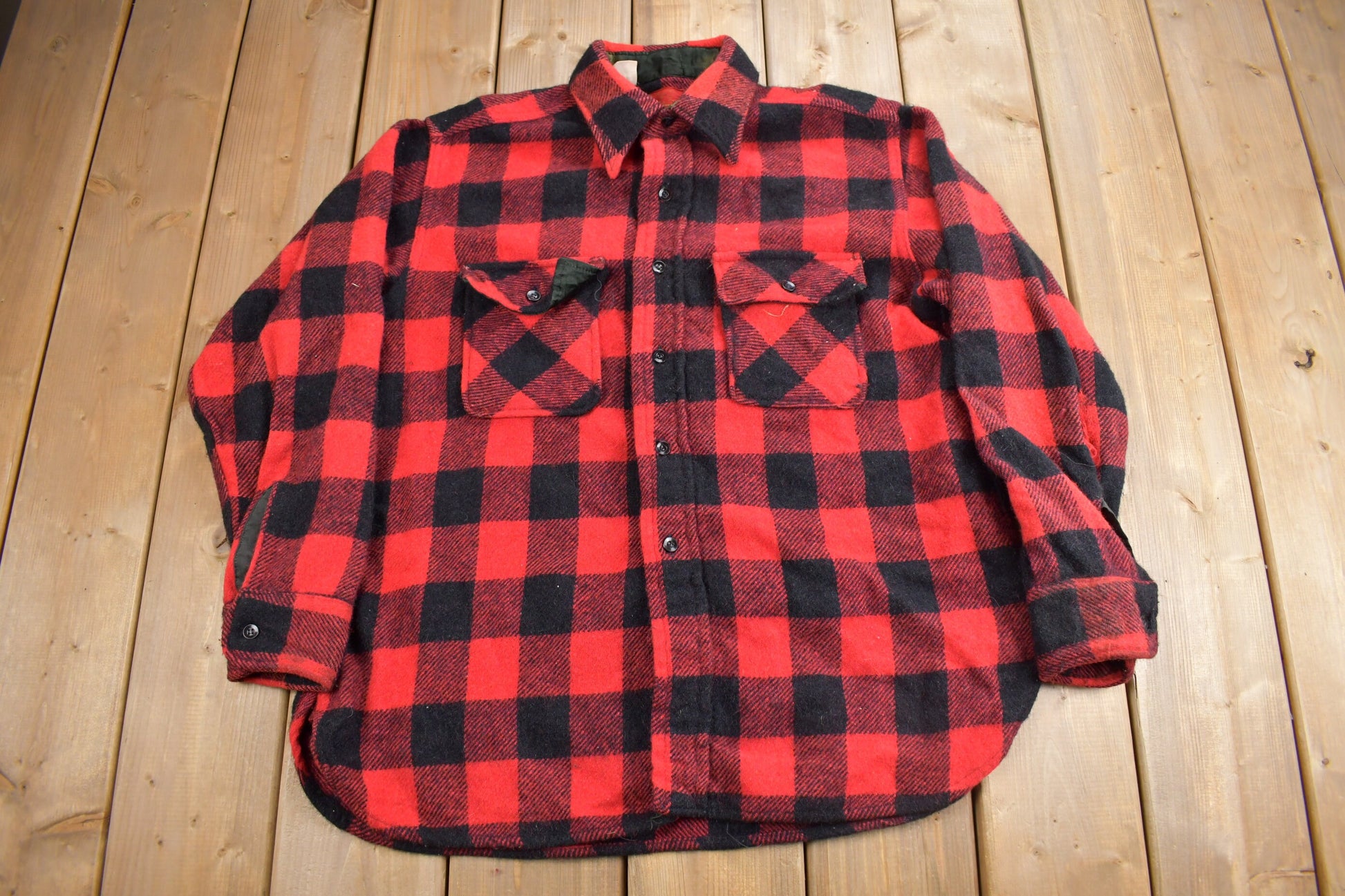 Vintage 1970s Sears Mens Store Buffalo Plaid Button Up Shirt