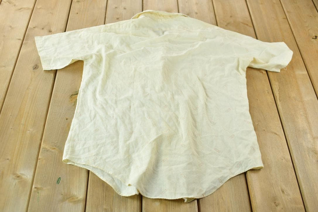 Vintage 1970s Light Yellow Subtle Dot Pattern Permanent Press Button Up Shirt