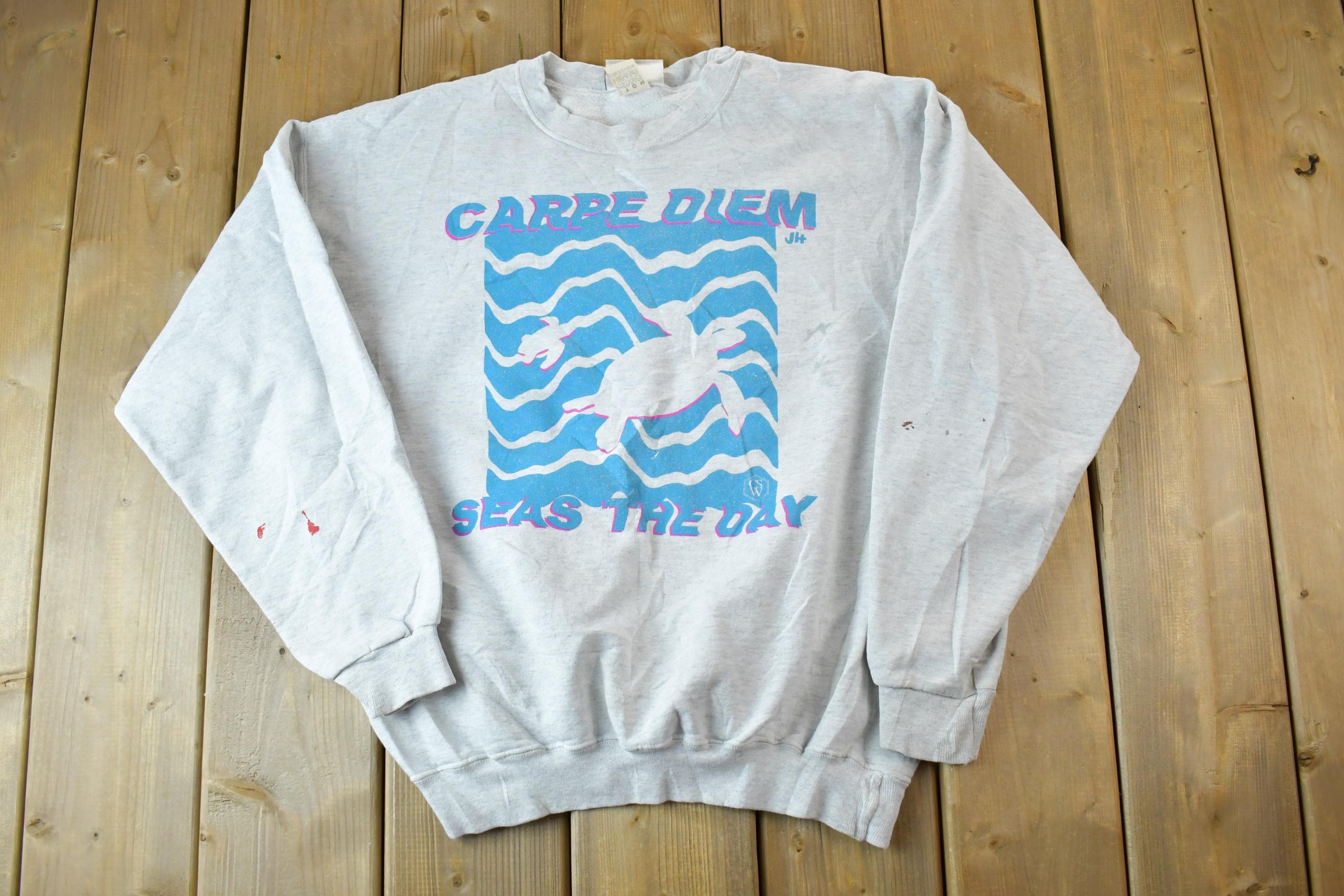 Vintage 1990s Carpe Diem Seas The Day Turtles Crewneck Sweatshirt