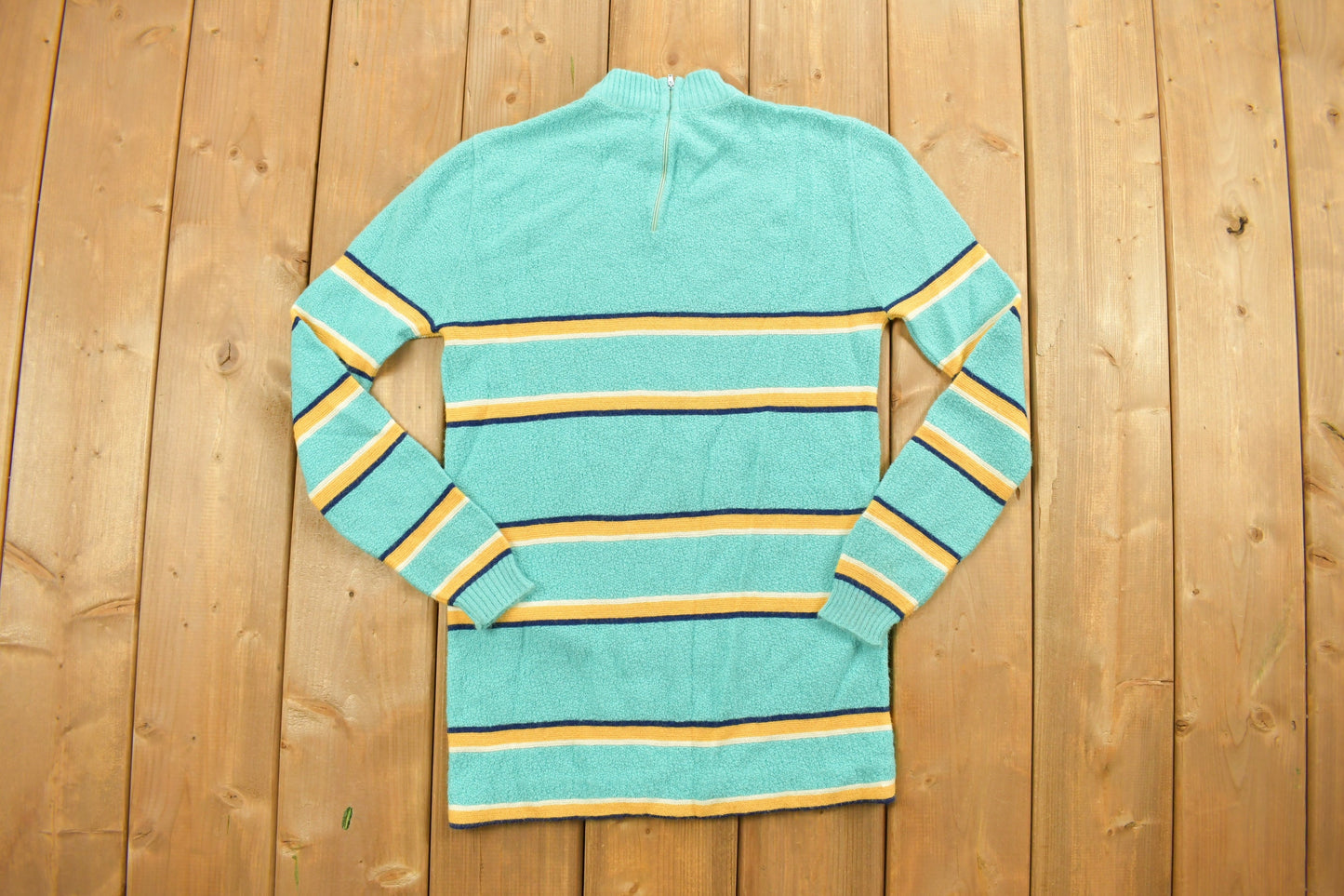 Vintage 1980s Knitted Mock Neck Stripy Sweater / 80s Mock neck / Striped / Sweatshirt / Turtle Neck / Colourful / Casual / Winter