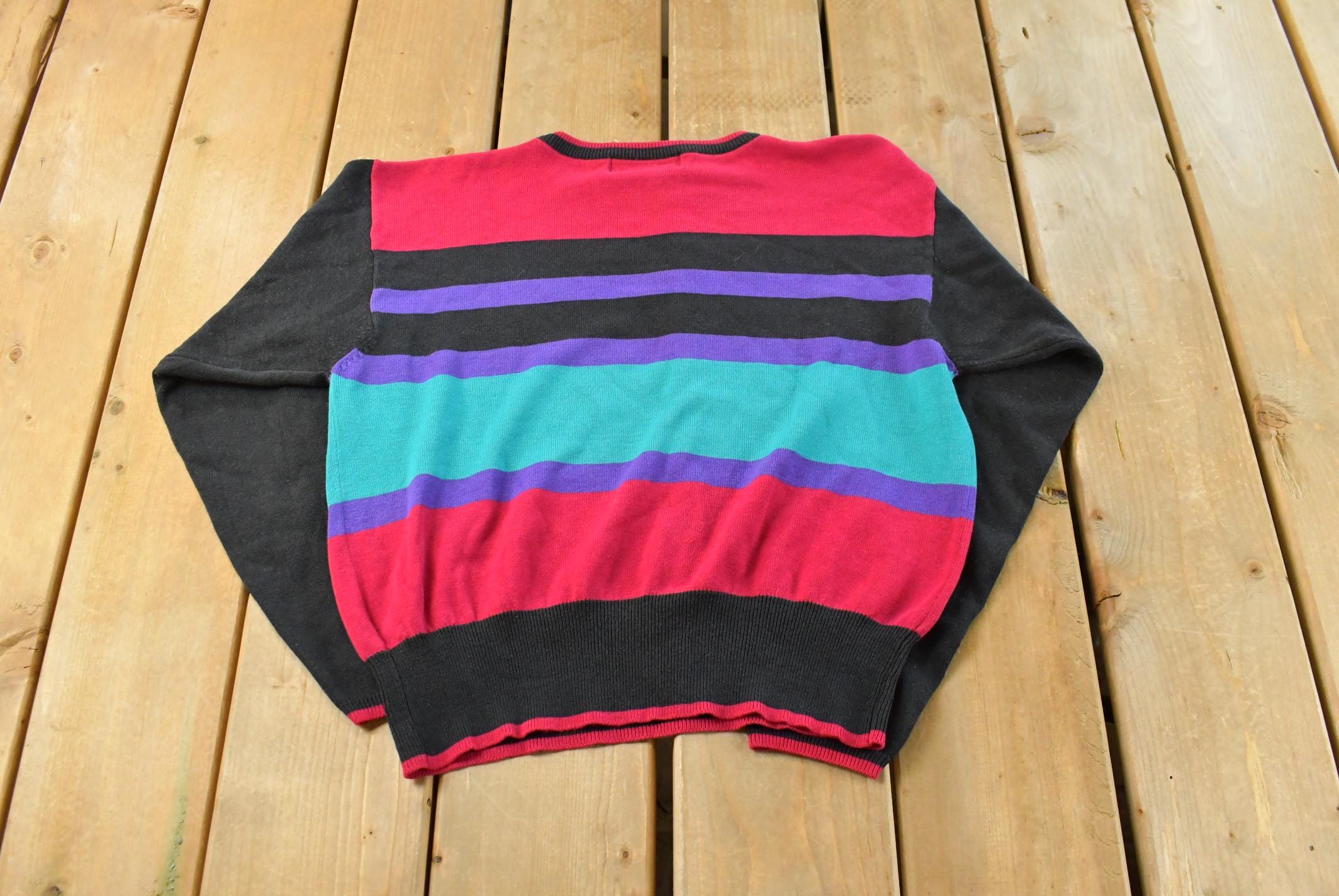 Vintage 1980s Petite Illustrations Color Block Knitted Sweater Men's