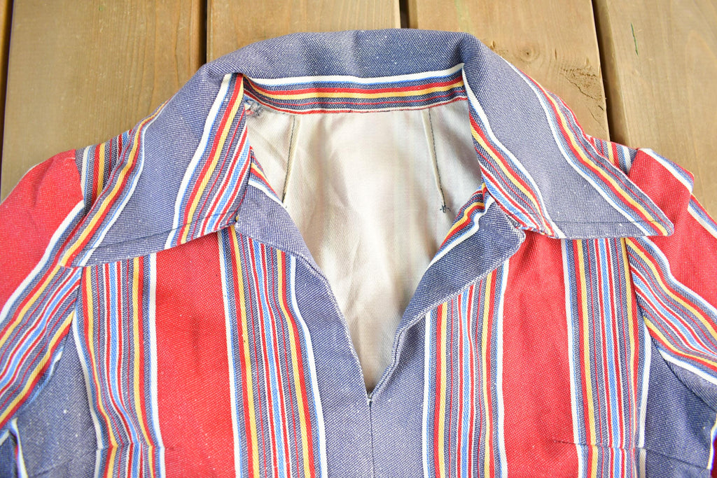 Vintage 1970s Striped Disco Collar Shirt Adult Small