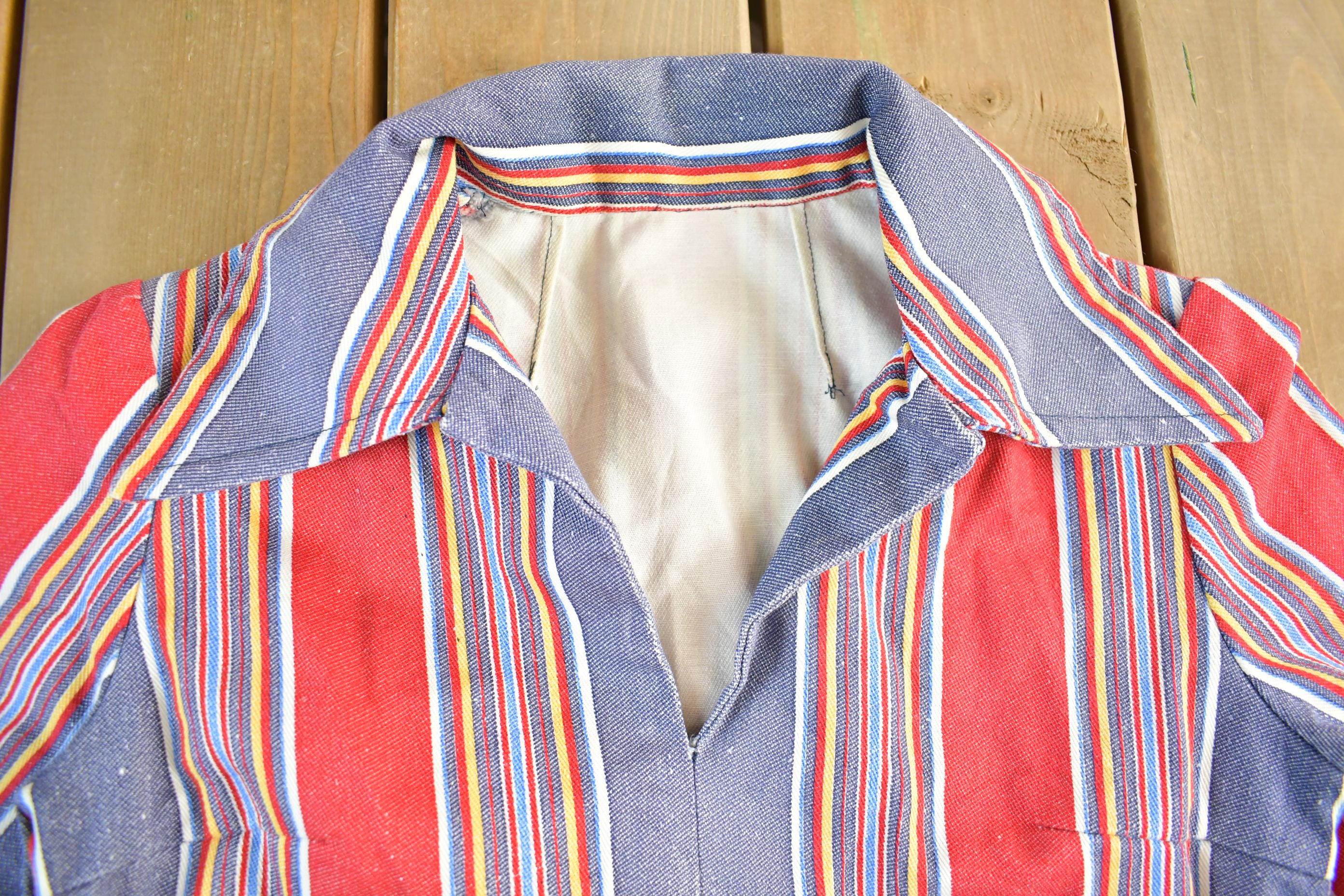 Vintage 1970s Striped Disco Collar Shirt Adult Small