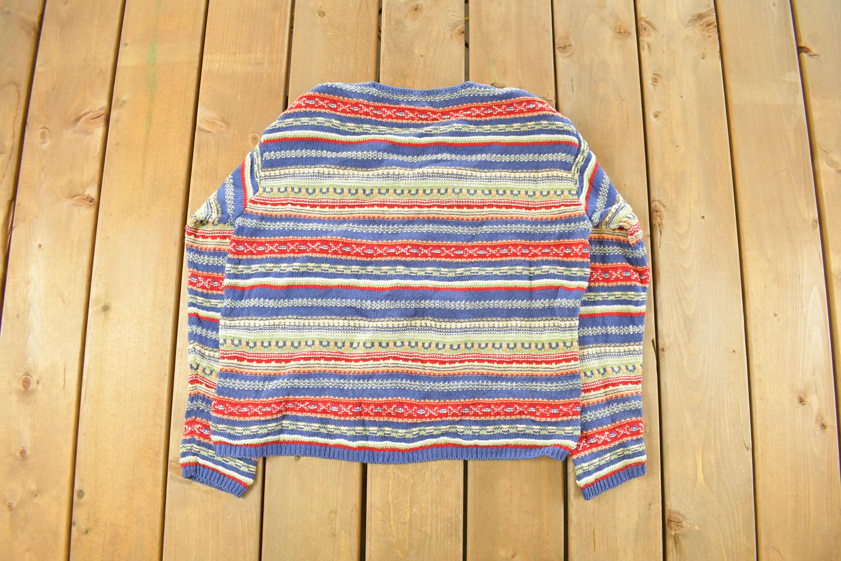 Vintage 1990s Eddie Bauer Rainbow Button Up Knit Cardigan Sweater Women's M