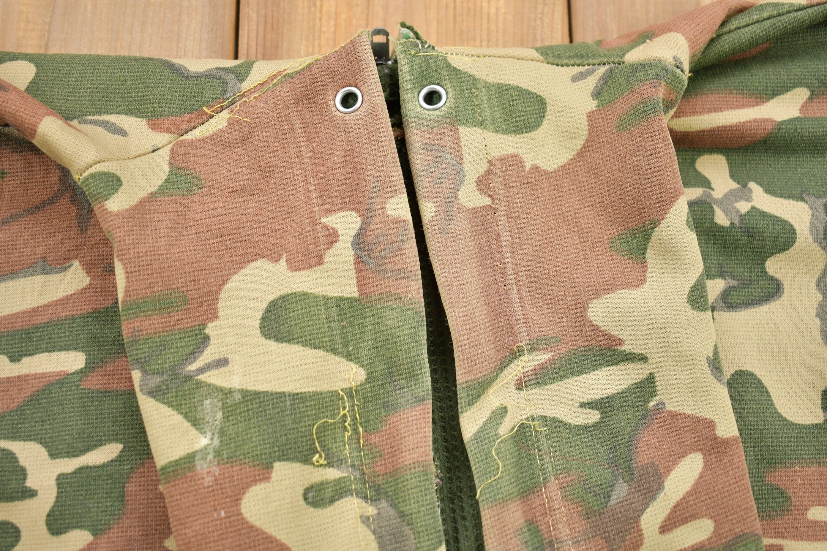 Vintage 1990s Distressed Camouflage Zip Up Hoodie  90s Hoodie  Vintage Sweater  Color Block  Camo Zip Up  Camo Hoodie  Camo Sweater