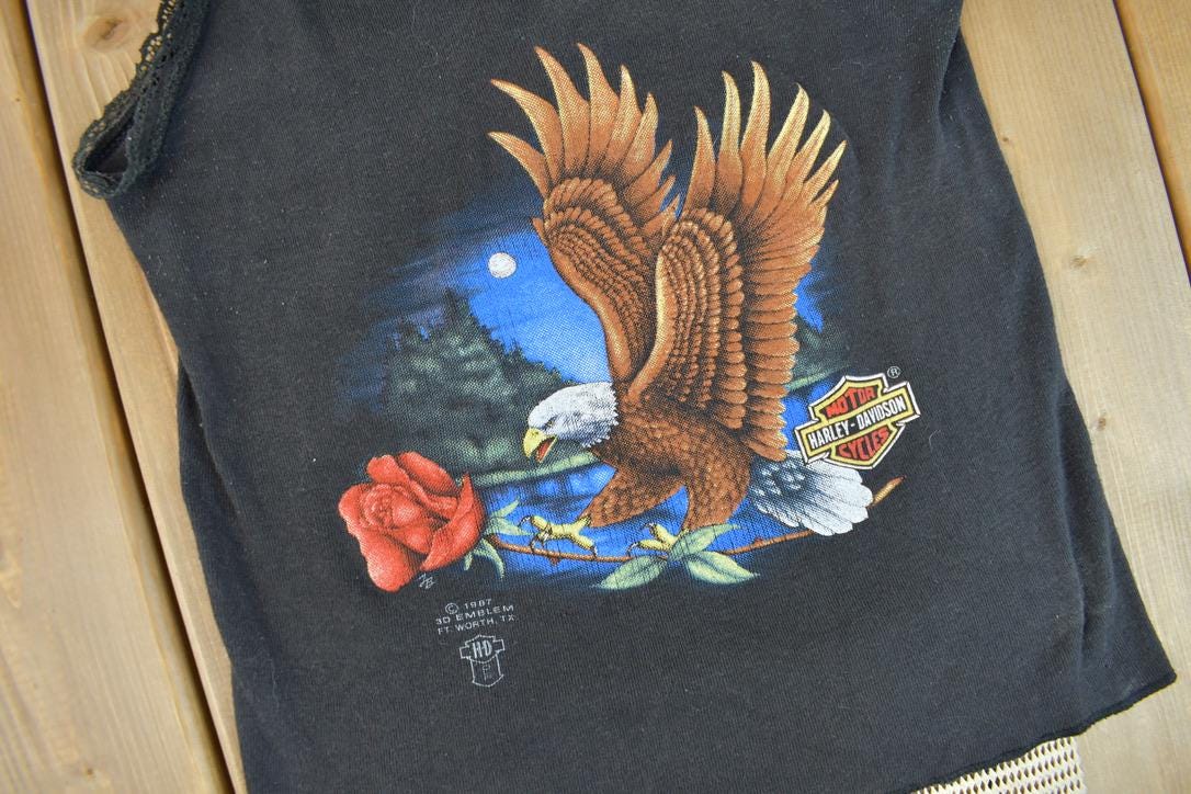 Vintage 1987 Daytona Beach Bike Week Harley Davidson 3D Emblem Women's Shirt /