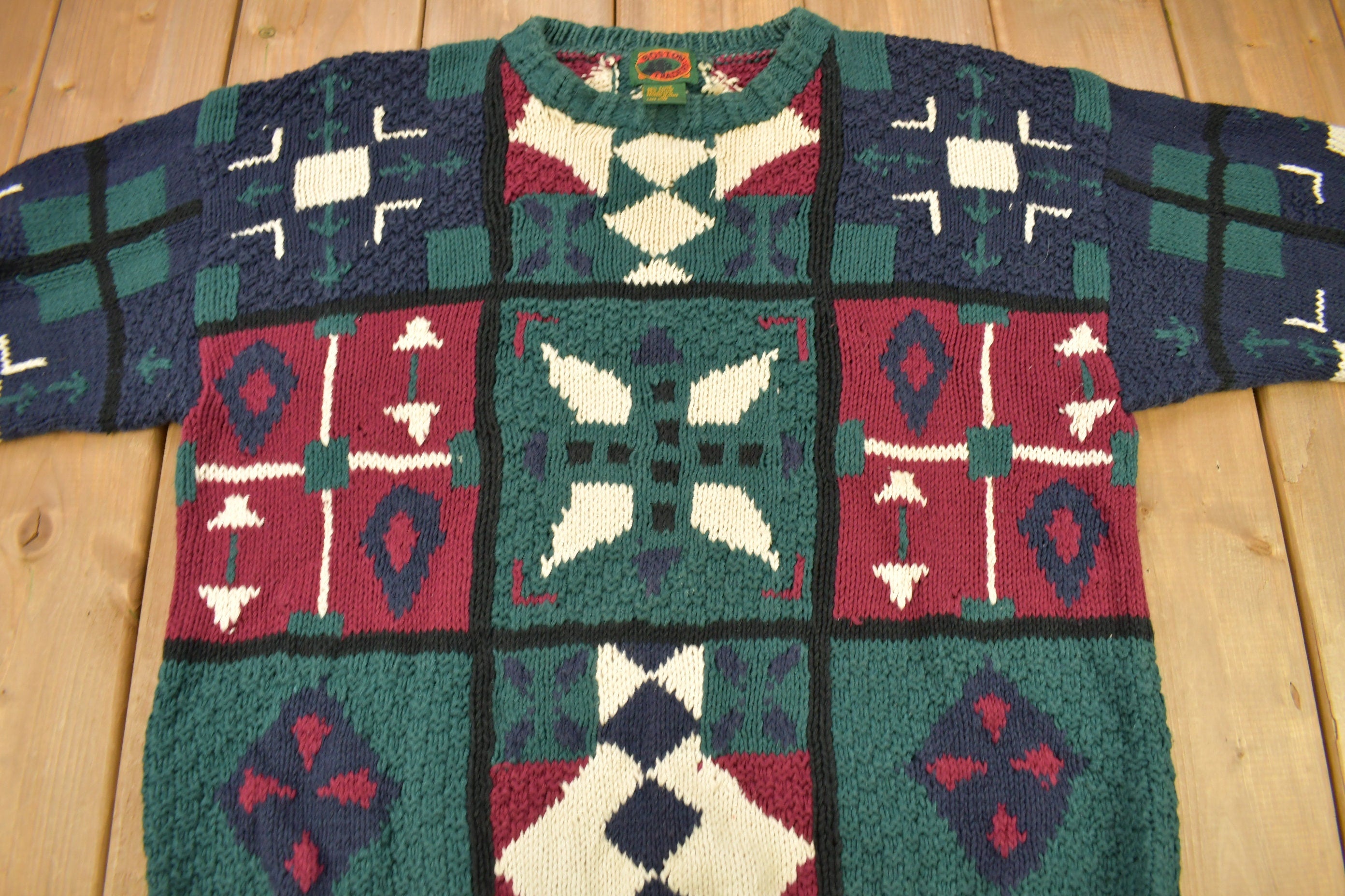 Vintage 1990s Boston Traders Abstract Knitted Crewneck Sweater