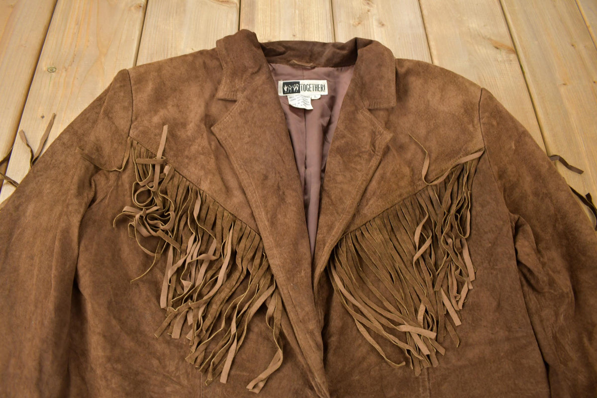 Vintage 1990s Together Genuine Leather Suede Fringe Jacket