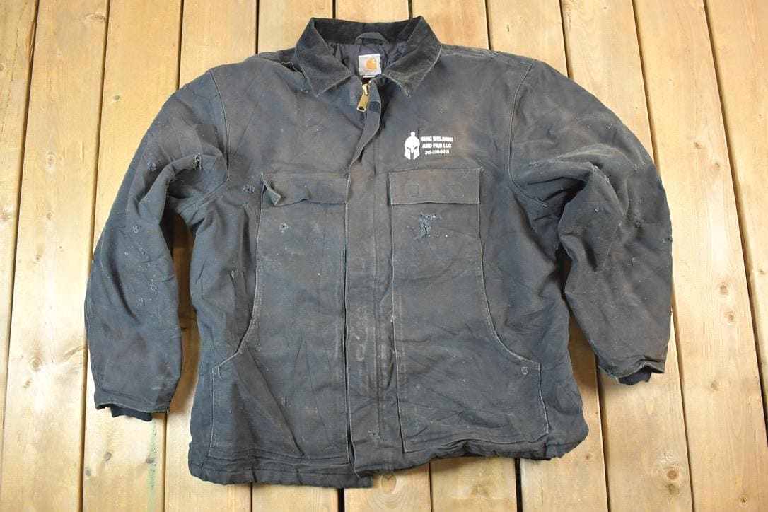 Vintage 1990s Carhartt Perfectly Distressed King Fab Collared Work Jacket Made In USA