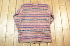 Vintage 90s Shetland Wool Knit Sweater: Abstract Button Up Crewneck, Mens S