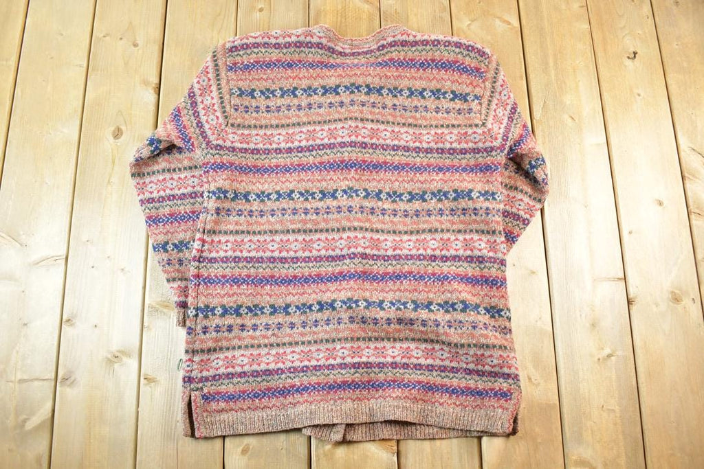 Vintage 90s Shetland Wool Knit Sweater: Abstract Button Up Crewneck, Mens S