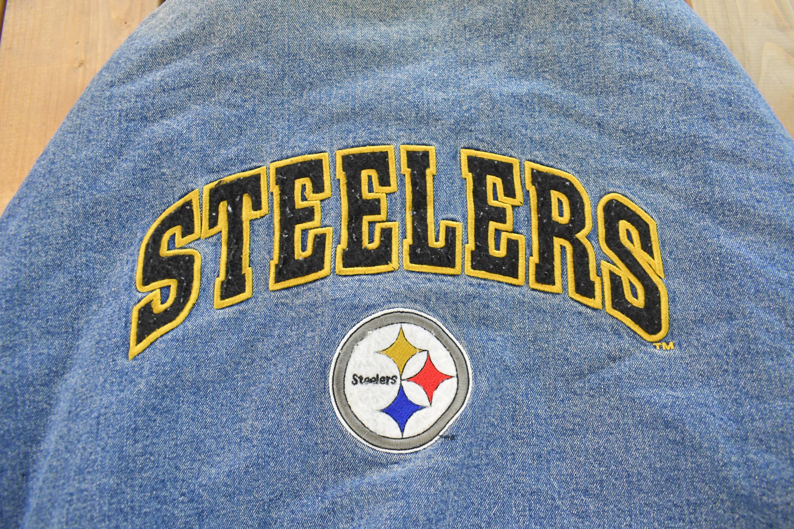 Vintage 1990s Pittsburgh Steelers Denim Varsity Jacket Men's XL
