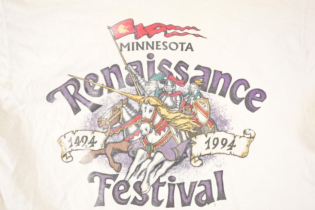 Vintage 1994 Minnesota Renaissance Festival Graphic Print Mock Neck Shirt Men's L