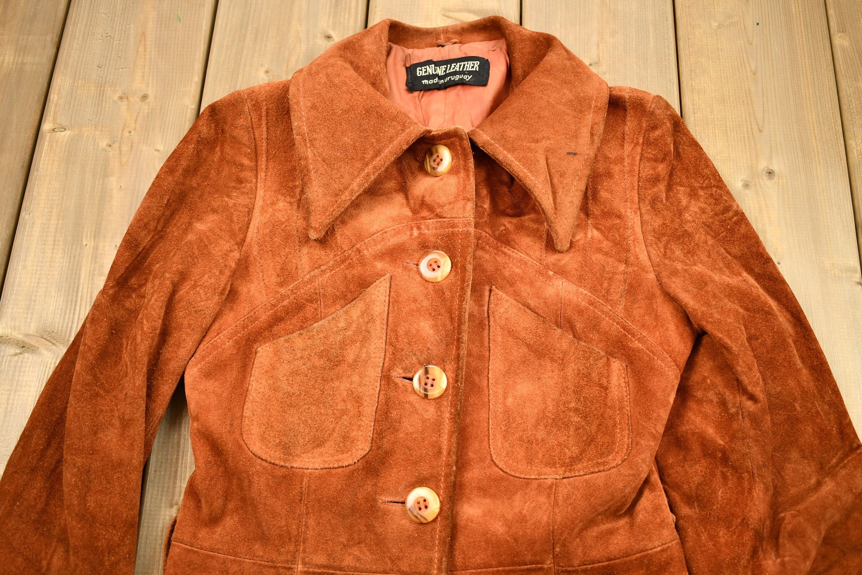 Vintage 1960s Burnt Orange Full Length Suede Leather Jacket