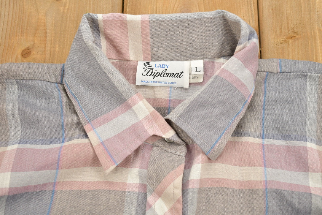 Vintage 1990s Diplomat Plaid Short Sleeve Button Up Shirt  Short Sleeve Flannel  Casual Shirt  Formal Shirt  Essential  Made In USA