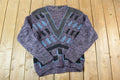 Vintage 1990s Street Scenes Knit Leather Patch Crewneck Sweater