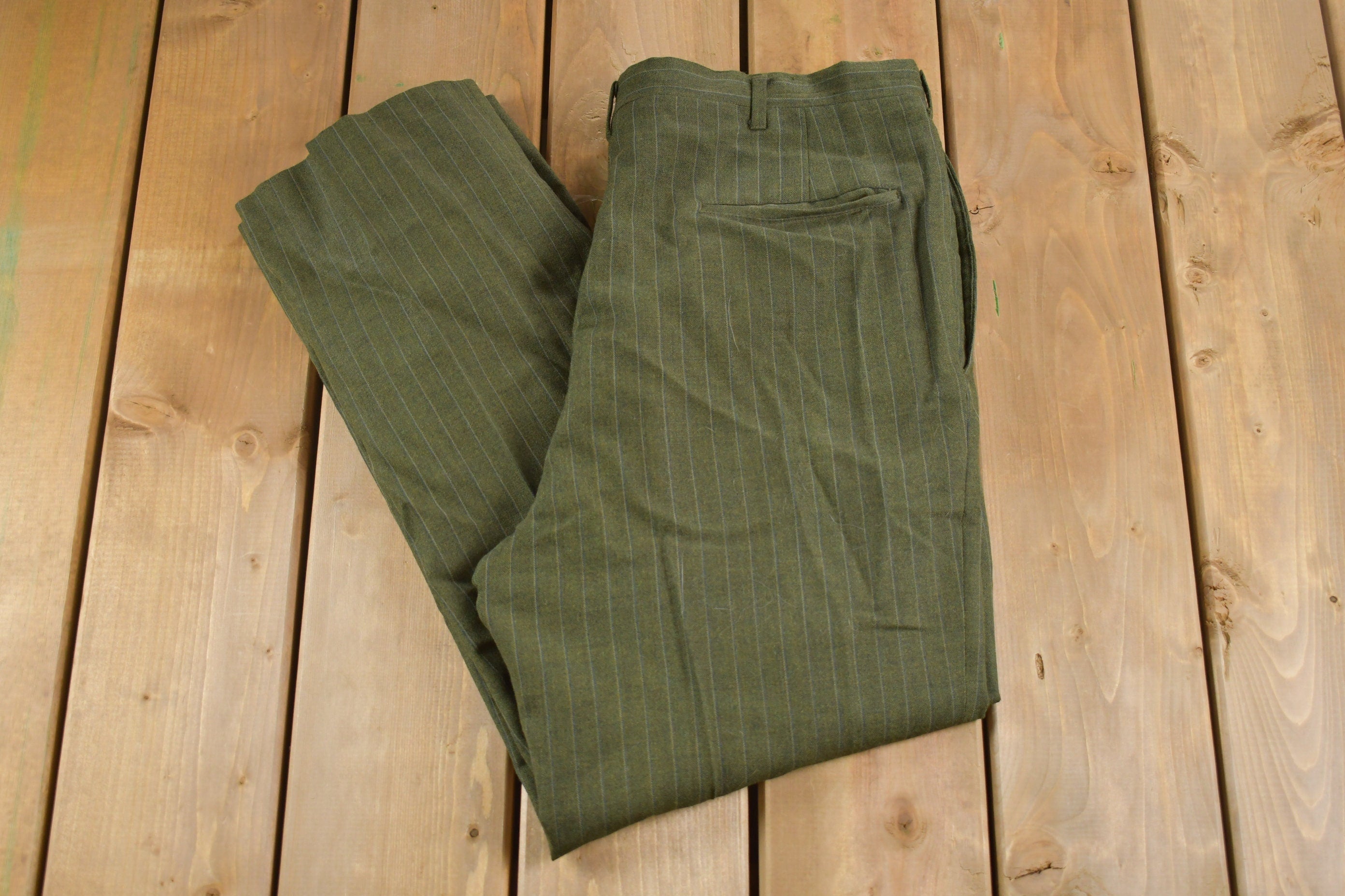 Vintage 1980s Vertical Striped Wool Dress Trousers Size 33 x 27