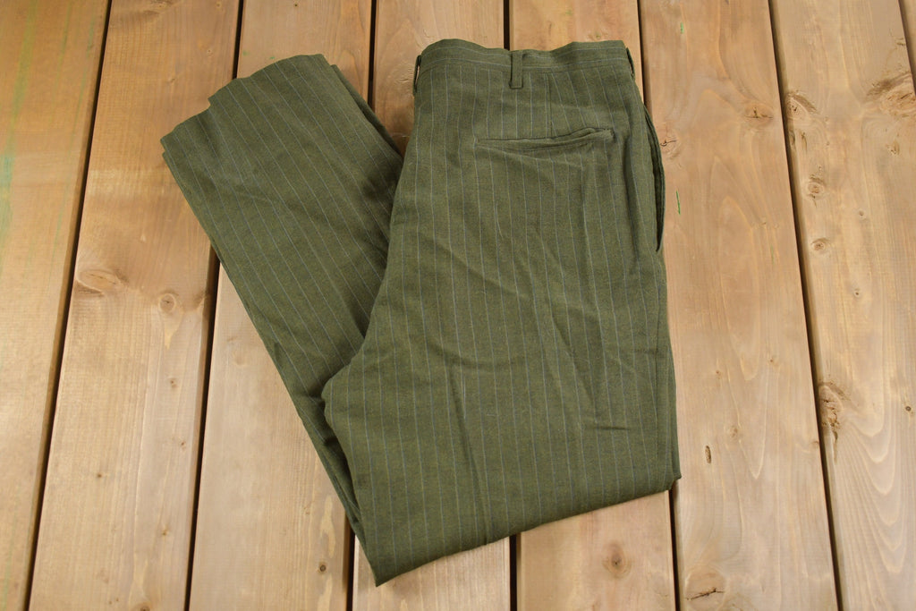 Vintage 1980s Vertical Striped Wool Dress Trousers Size 33 x 27