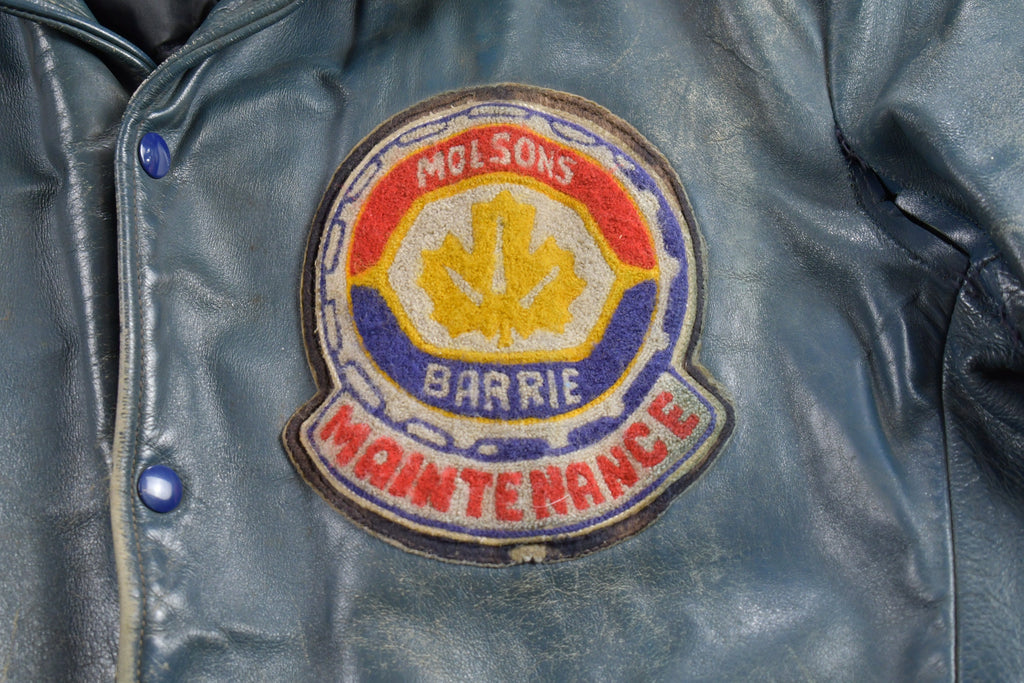 Vintage 1980s Molsons Maintenance Barrie Leather Jacket