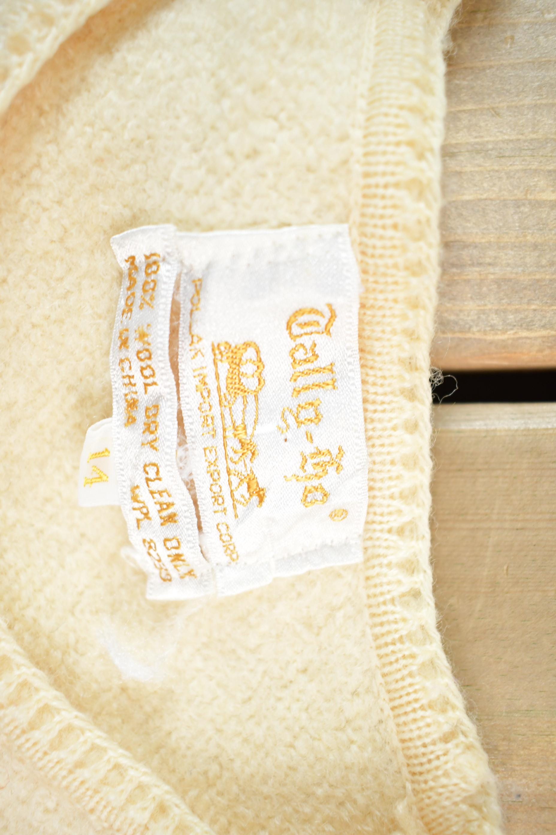 Vintage 1960s Off White 100% Wool Knit Cardigan