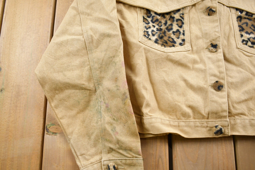 Vintage 1990s Ivana Cheetah Print Denim Jean Jacket