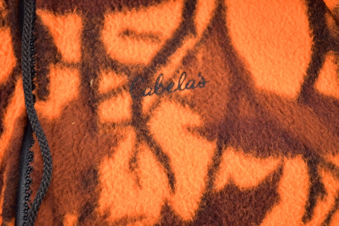 Vintage 1990s Cabela's Orange Camo Fleece Zip Up Hoodie