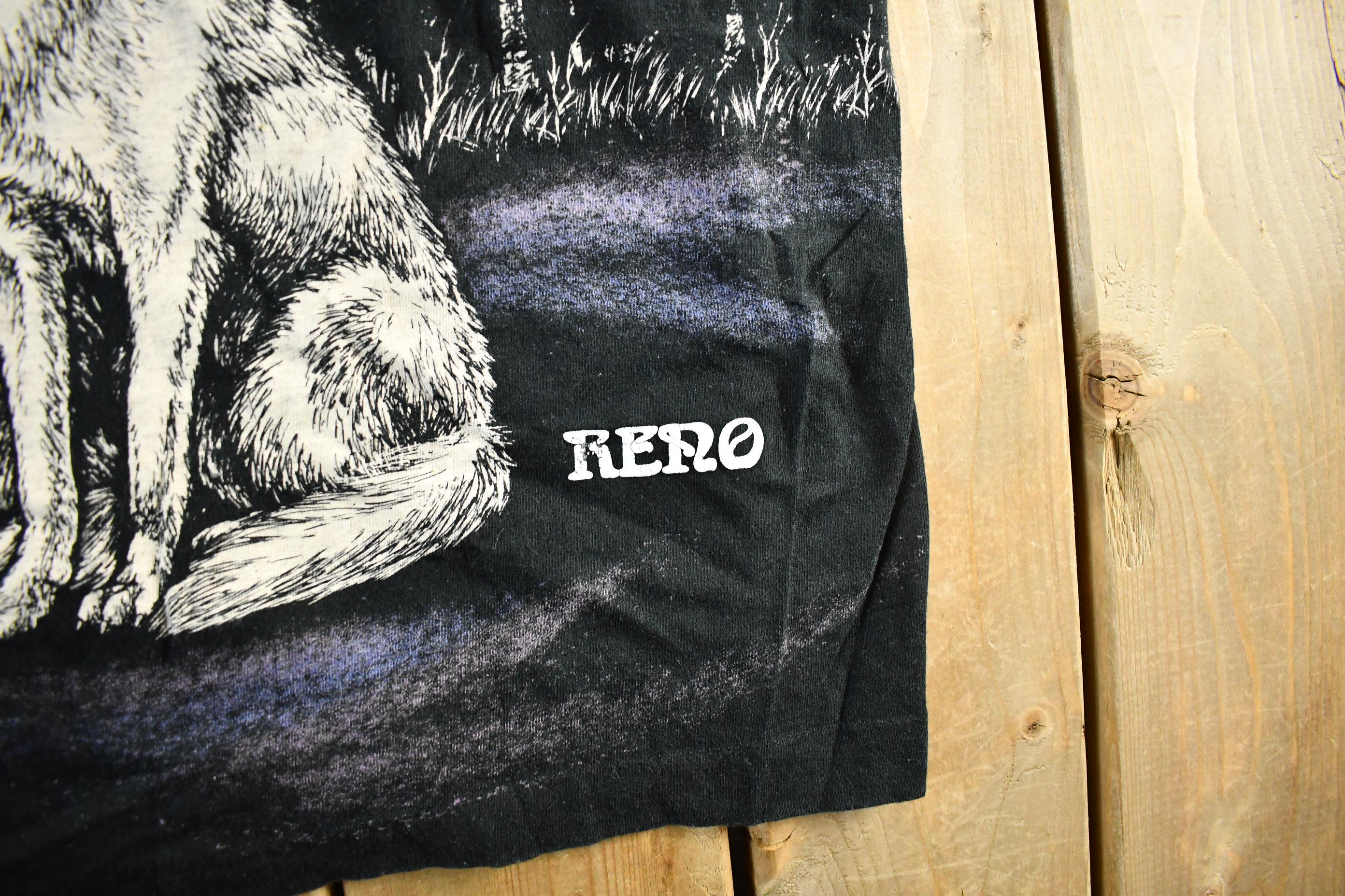 Vintage 1990s Wolf Theme All Over Print Graphic T-Shirt Men's XL