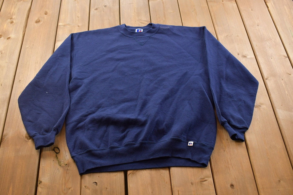 Vintage 1990s Russell Athletics Blank Navy Blue Crewneck Sweatshirt