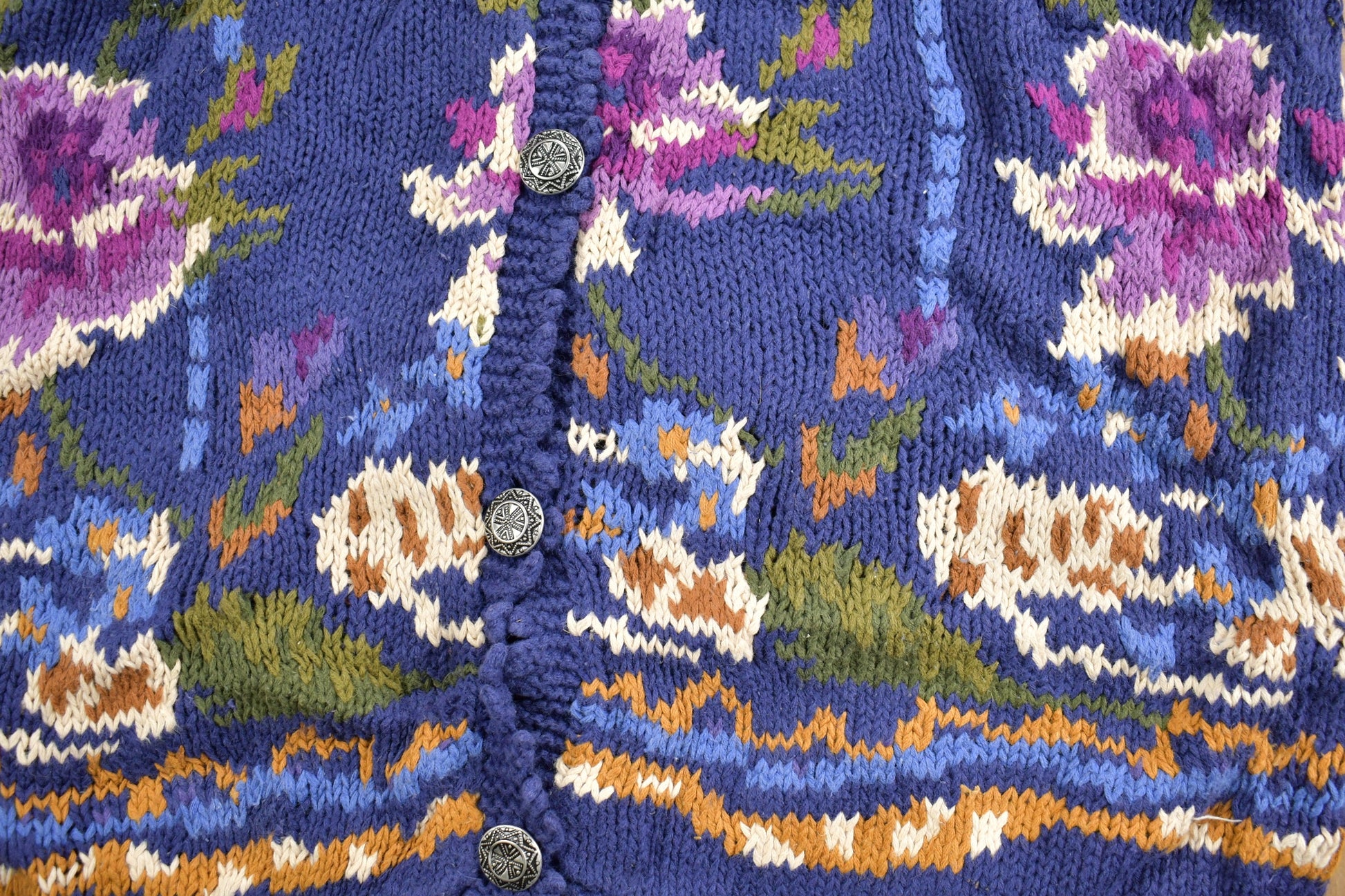 Vintage 1990s CHU Floral Knit Cardigan Sweater