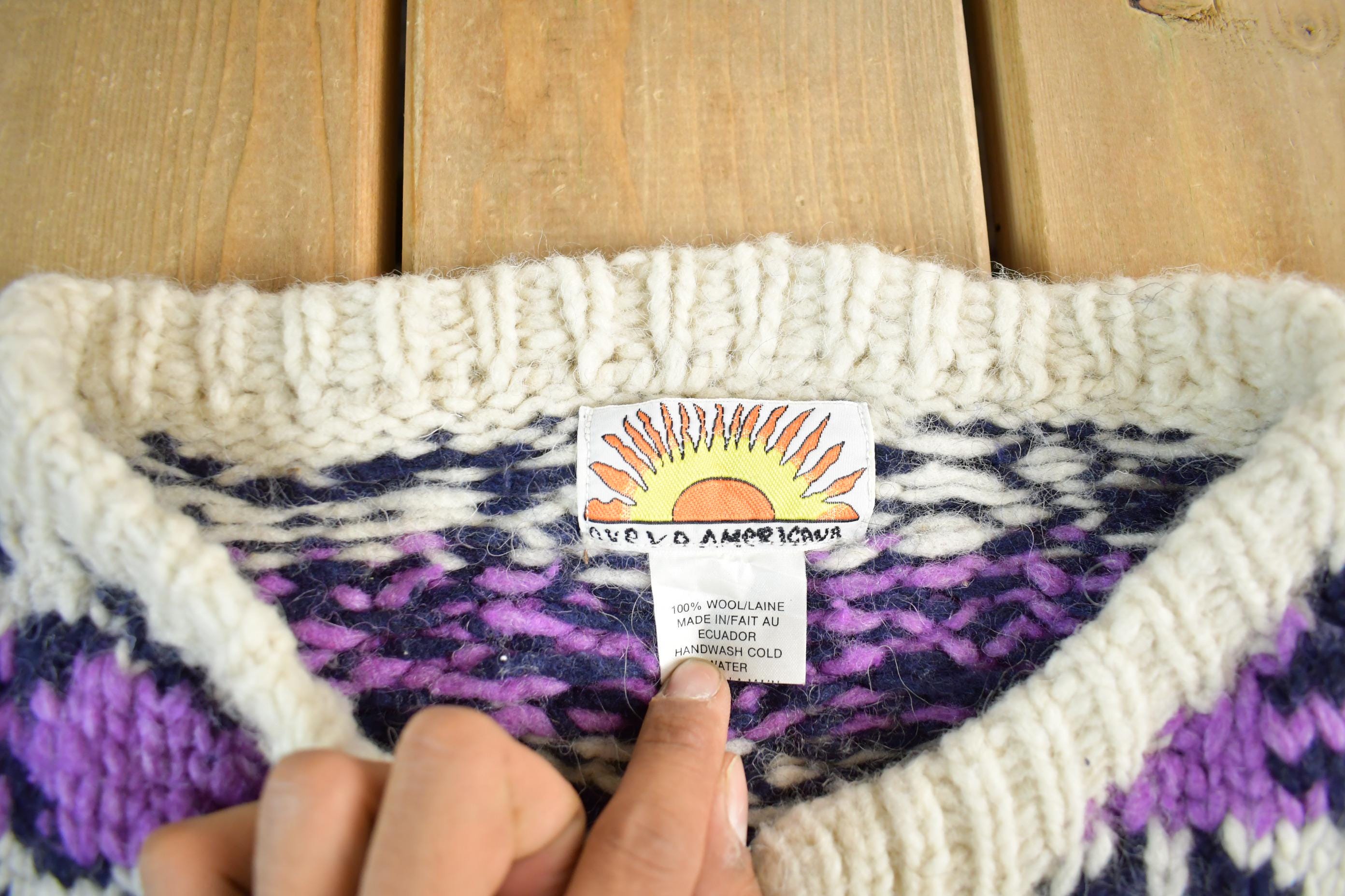 Vintage 1980s Vintage Nuevo Americana Handknit Wool Cardigan Sweater Men's Large