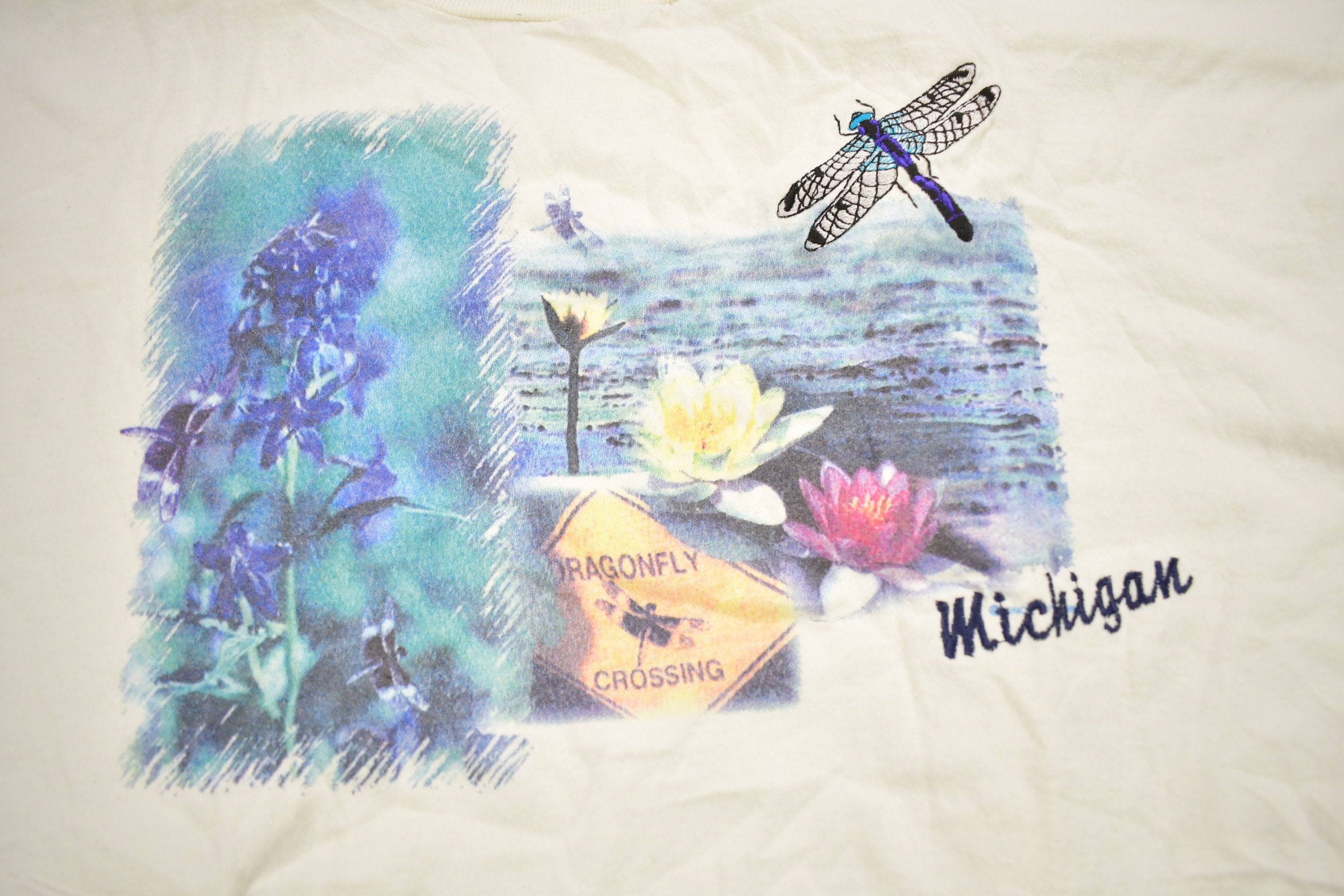 Vintage 1990s Embroidered Butterfly Theme Michigan Souvenir T Shirt  Streetwear  Michigan Tee  Vacation Tee  Travel T Shirt