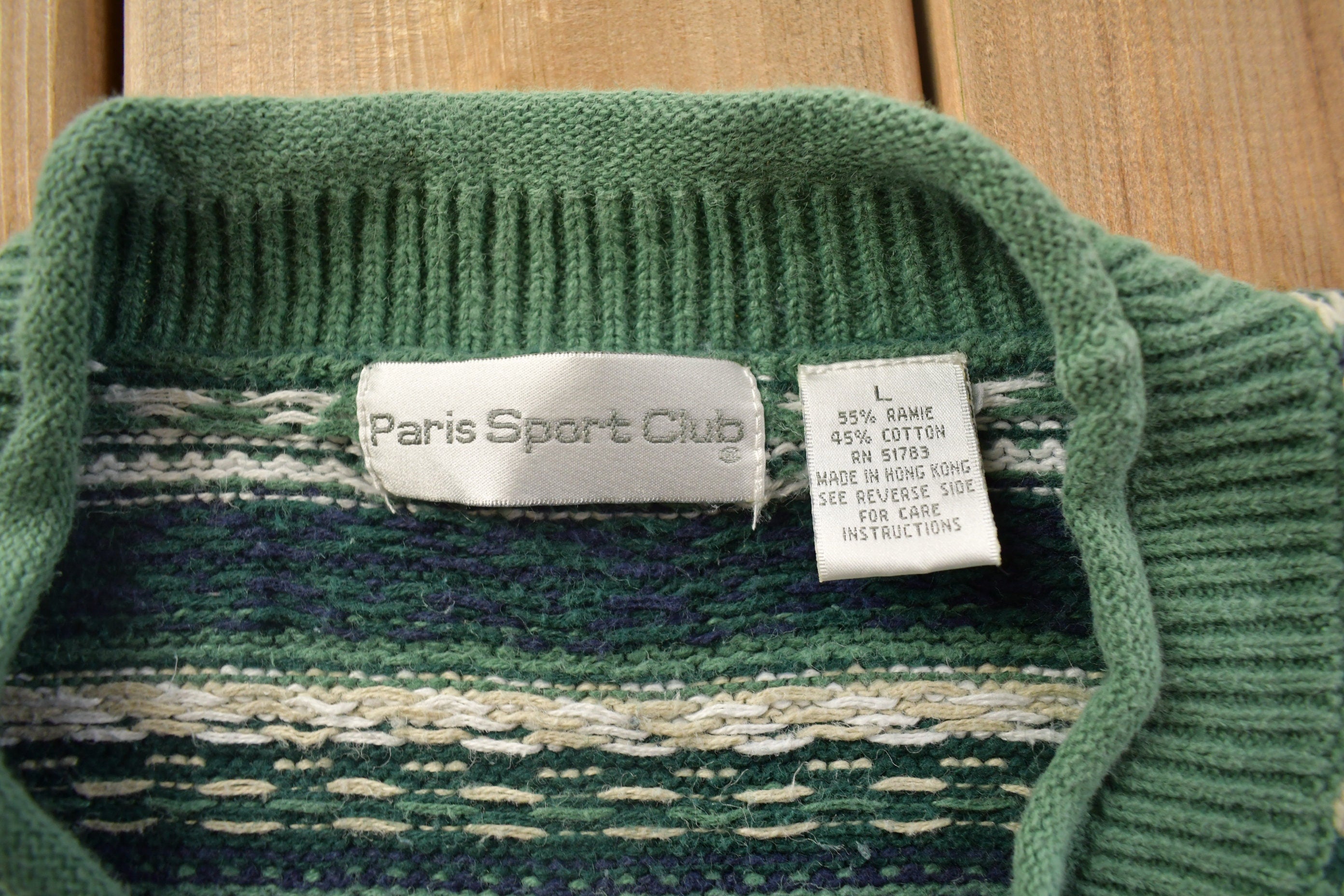 Vintage 1990s Paris Sport Club Knitted Crewneck Sweater / Vintage 90s Crewneck / All Over Pattern / Colorful / Sweatshirt / Abstract Pattern