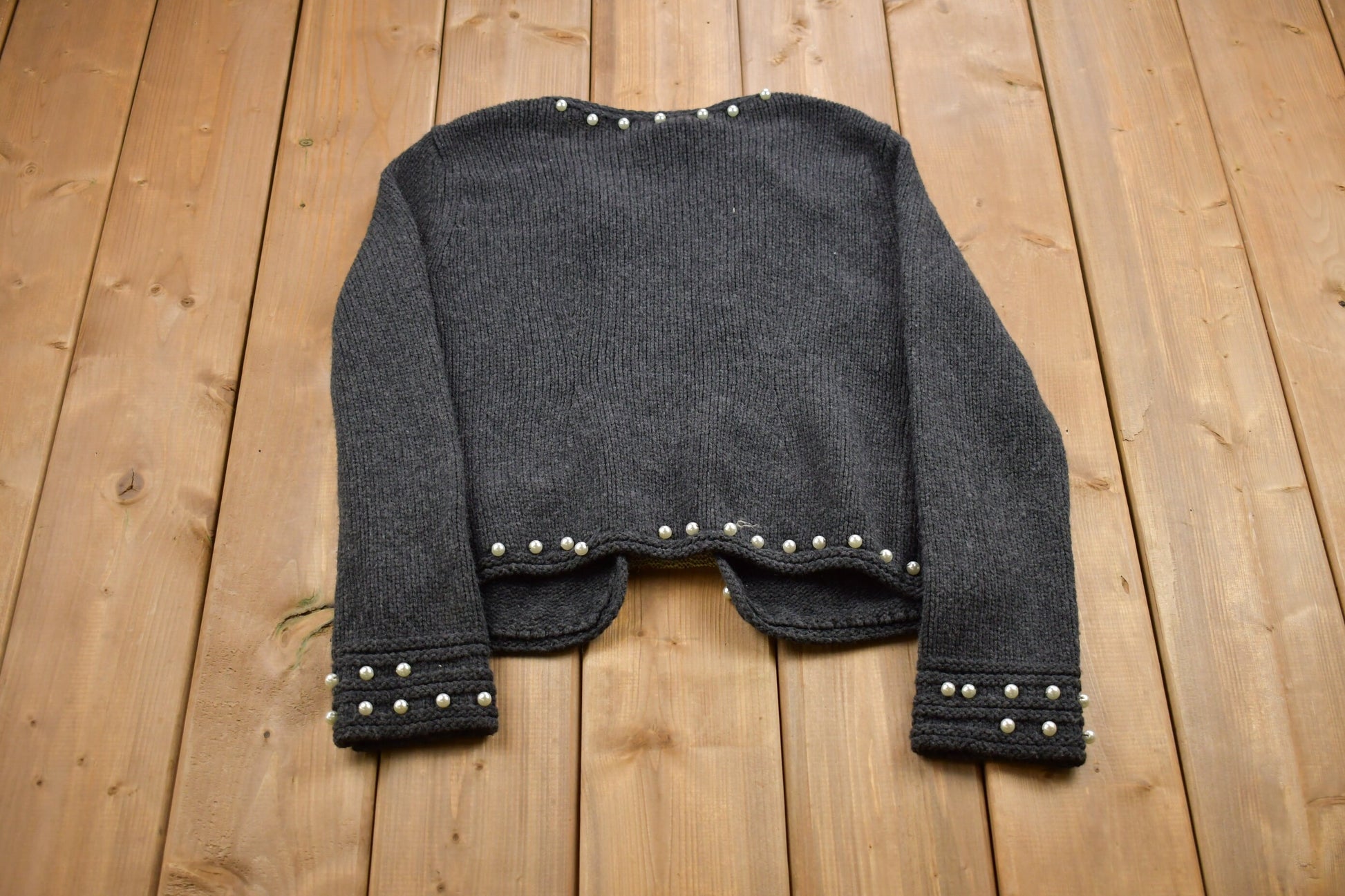 Vintage 1980s Nine West Pearl Button Knitted Sweater / Vintage 80s Cardigan / Pattern Sweater / Outdoor / Hand Knit / Vintage Nine West