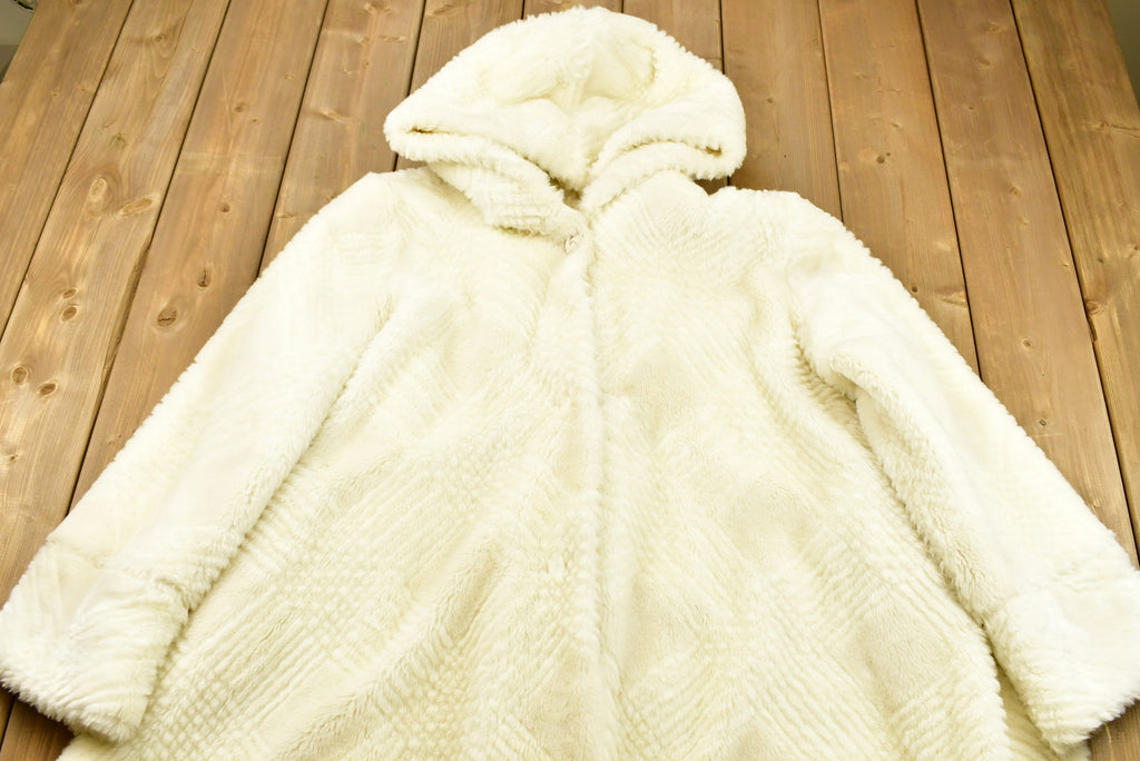 Vintage Fur Coat / Winter Outerwear / Streetwear Fashion / Hooded Fuzzy Coat / Button Up / Ultra Fur / Made In USA