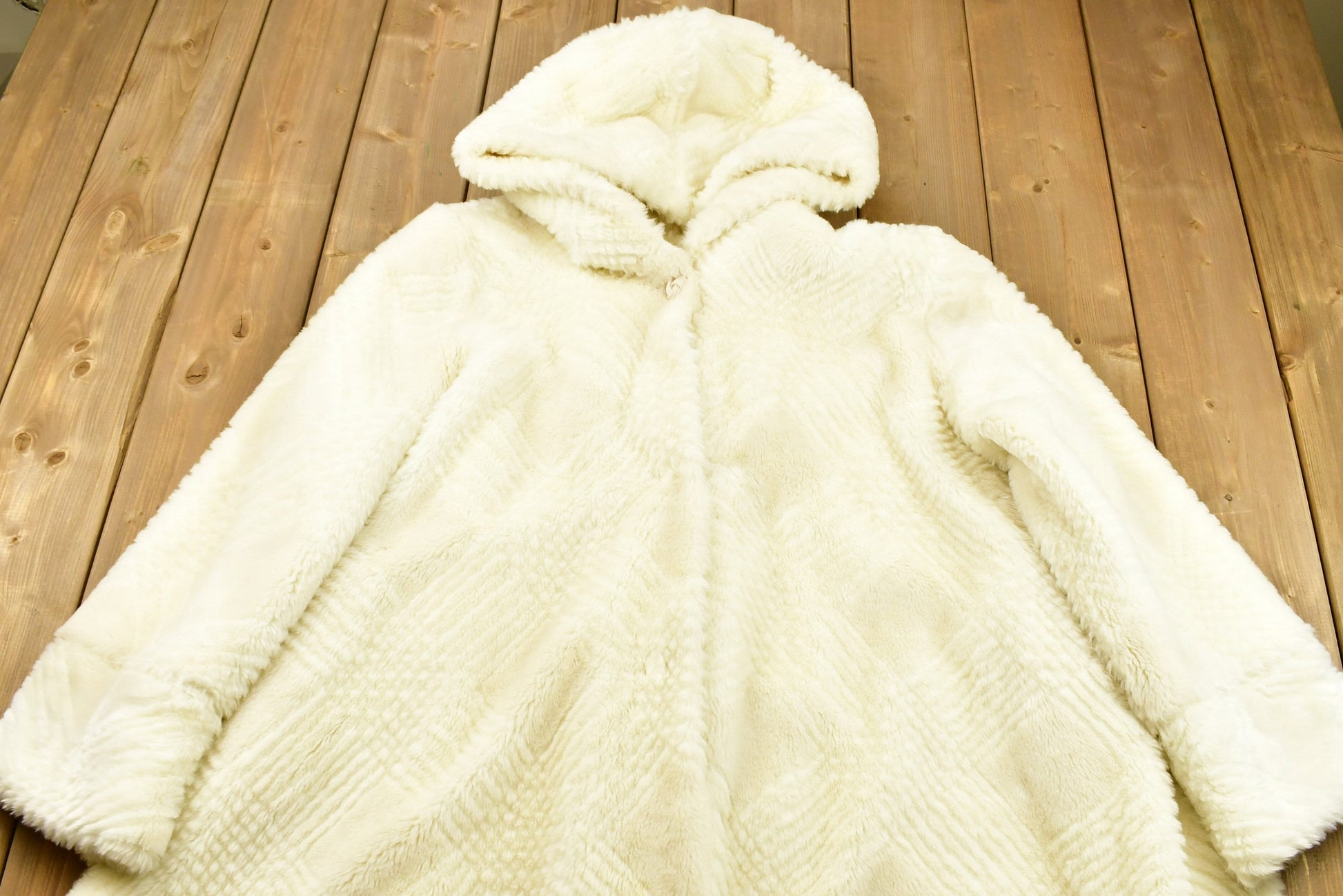 Vintage Fur Coat / Winter Outerwear / Streetwear Fashion / Hooded Fuzzy Coat / Button Up / Ultra Fur / Made In USA