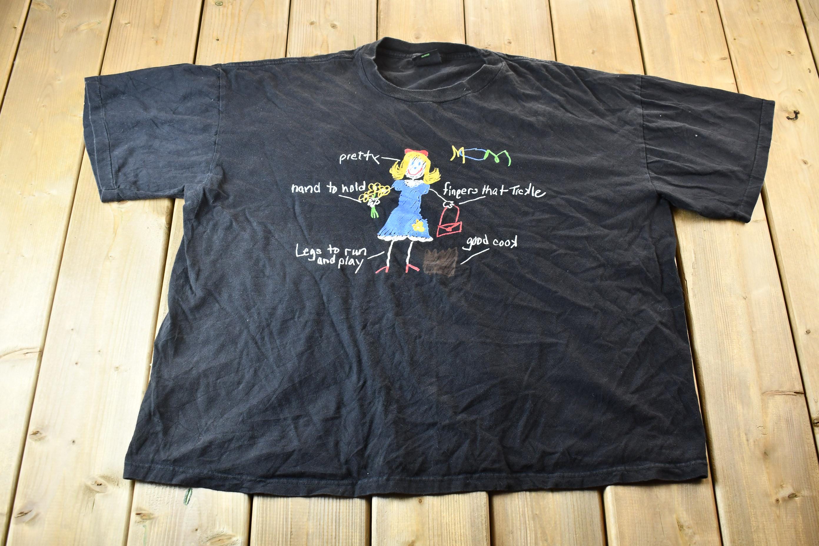 Vintage 1990s Single Stitch Hand Drawn Child-Style Mom Portrait Graphic T-Shirt