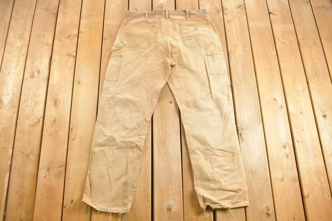 Vintage 1990s Carhartt Beige Double Knee Work Pants Size 38 x 32